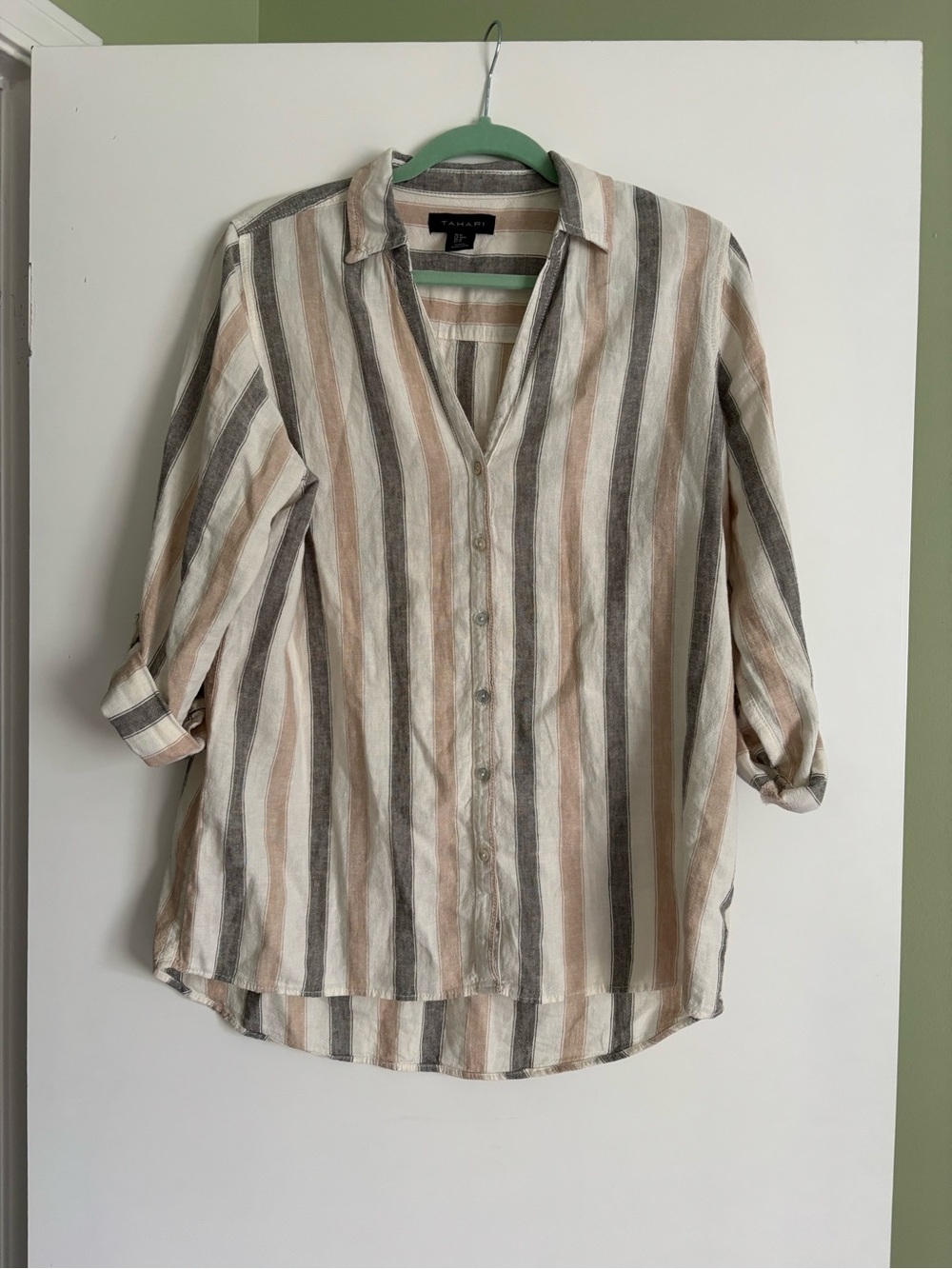 Tahari Linen Blend Button-Down Shirt | Lightweight Classic Blouse